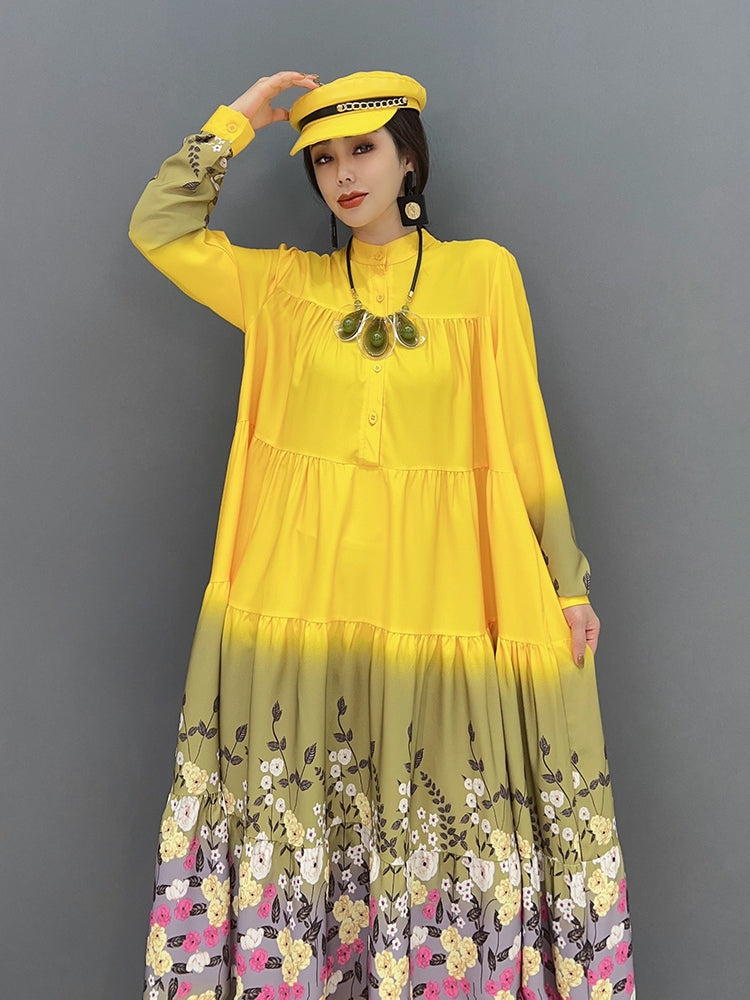 花柄 ティアード ワンピース マキシ丈