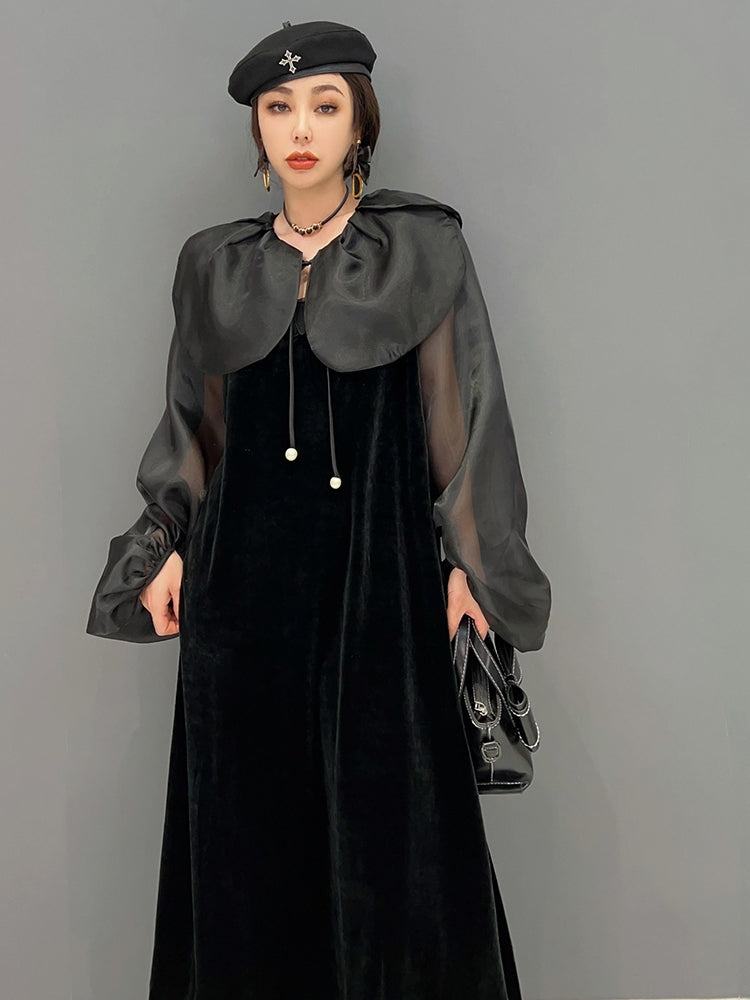 シフォンスリーブ ベロア ワンピース ビッグカラー