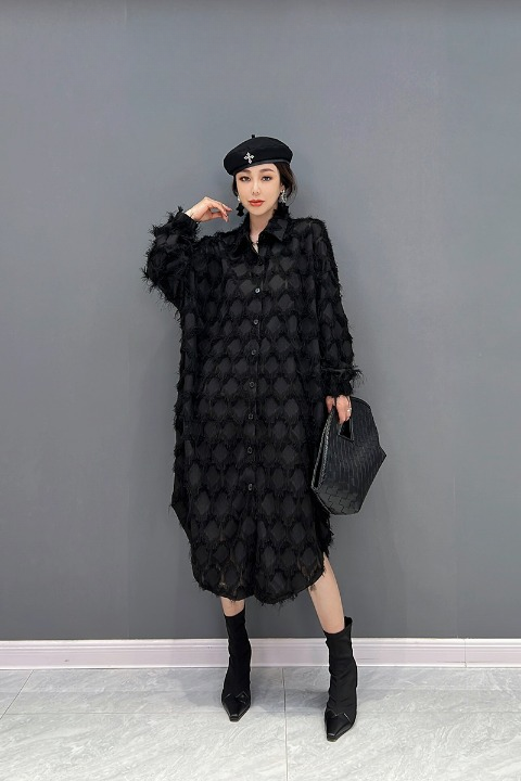 JIANG DAN MONROE EUROPEAN STATION 2022 WINTER NEW KOREAN FASHION TREND TASSEL SHIRT DRESS TEMPERAMENT WOMEN LT0350
