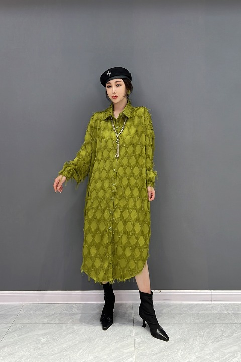 JIANG DAN MONROE EUROPEAN STATION 2022 WINTER NEW KOREAN FASHION TREND TASSEL SHIRT DRESS TEMPERAMENT WOMEN LT0350