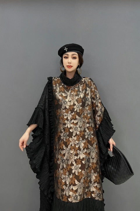 Floral Bat Sleeve Dress Splicing