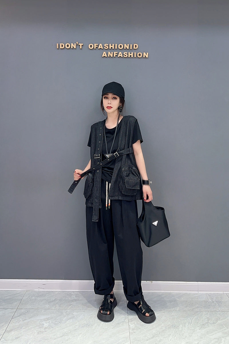 ベスト ノースリーブ デニム ベルト