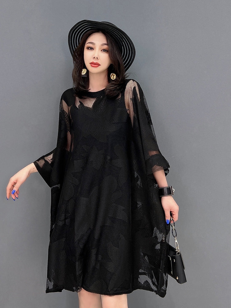 Lace Dolman Dress with Wide Sleeves