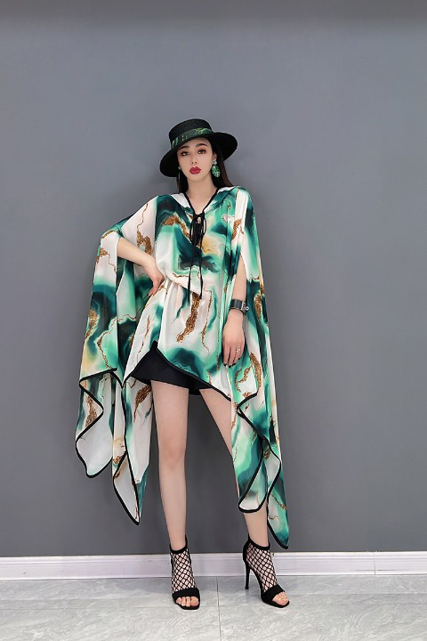 ▲ 매달린 소매 시폰 탑 후드