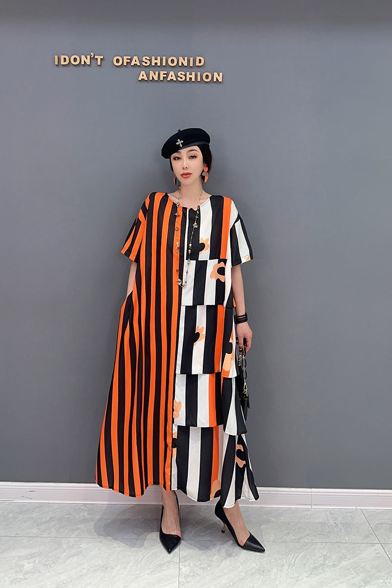 ワンピース 半袖 丸首 ロング丈