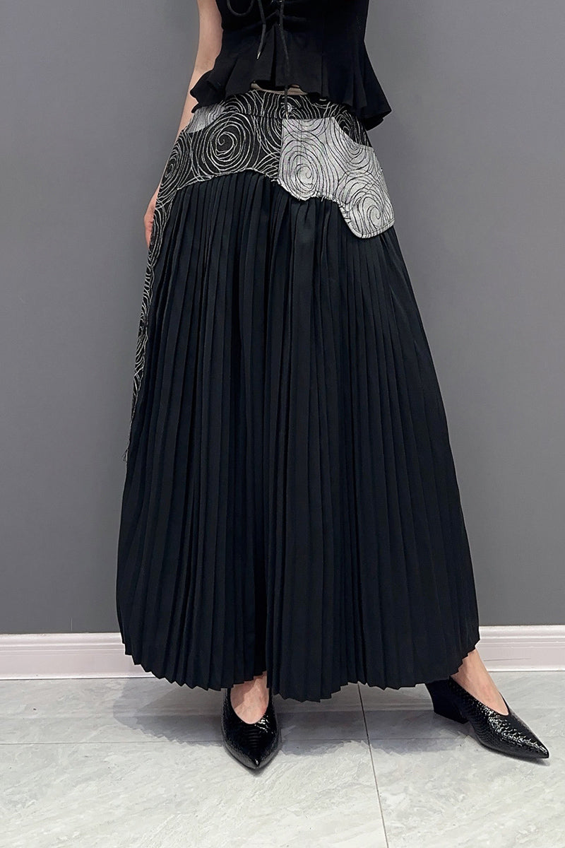 ワイドパンツ デニム プリーツ パッチワーク