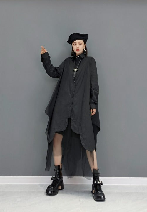 スカラップ チュール レイヤード シャツワンピース