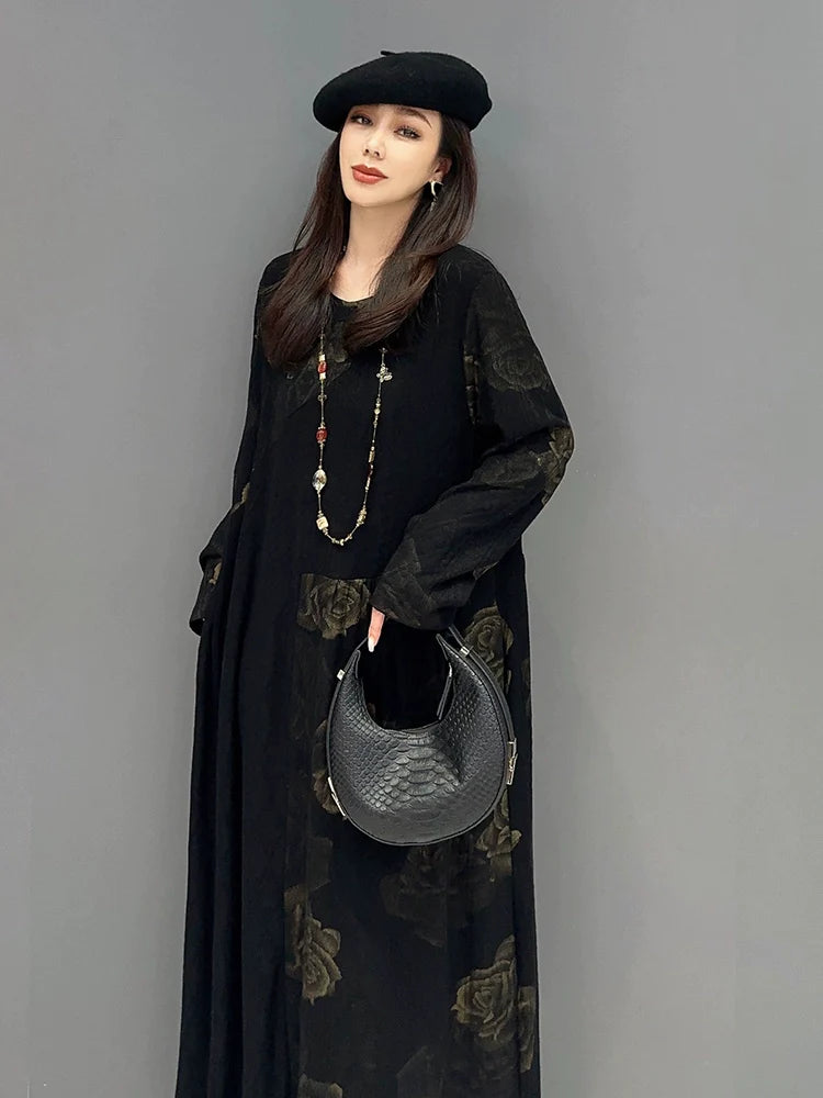 シック&エレガント ゴールドローズ柄 ワンピース