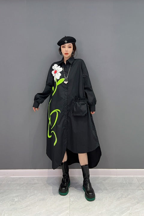 꽃 패턴 셔츠 드레스 비대칭 생선 꼬리