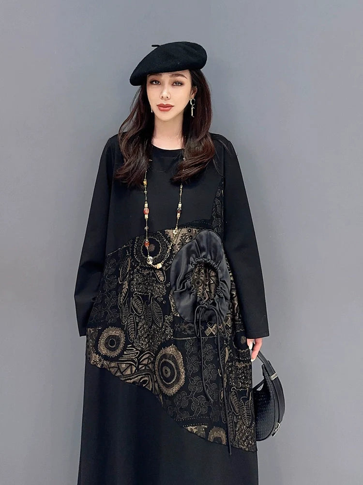 エキゾチック柄 アシンメトリーデザイン ジャカード ワンピース