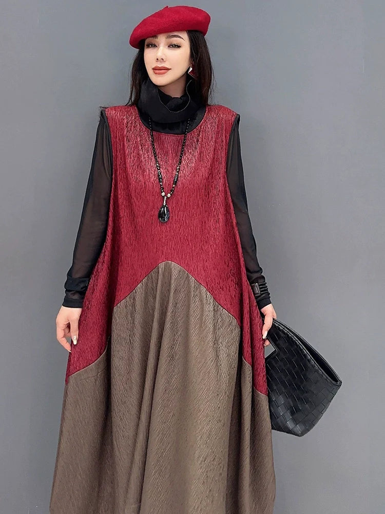 ノースリーブ ゆったりワンピース