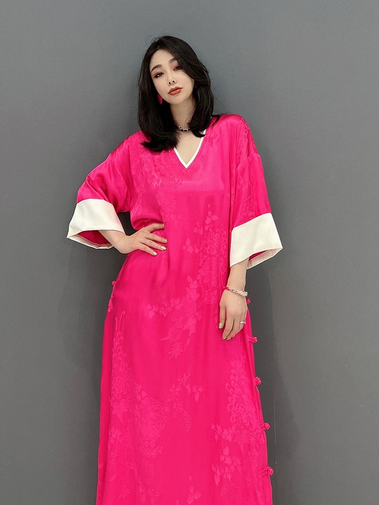 넓은 슬리브 한 조각 측면 슬릿 맥시 길이