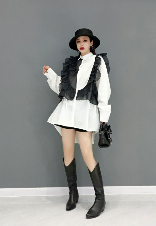 フリル ブラウス アシンメトリー フィッシュテール