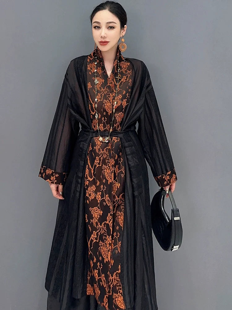 レースカーディガン&ノースリーブ Vネック ボトミングトップス ツーピースセット