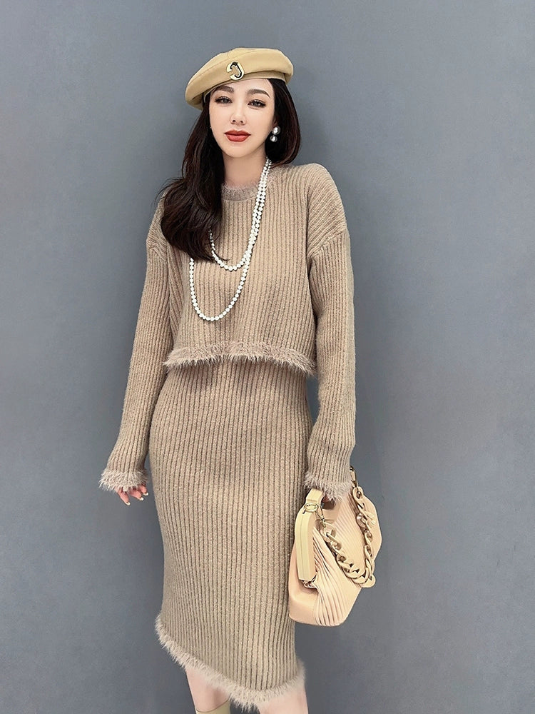 カジュアル ニットトップス&ノースリーブワンピース ツーピースセット