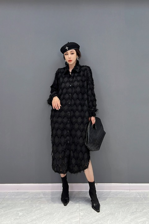 JIANG DAN MONROE EUROPEAN STATION 2022 WINTER NEW KOREAN FASHION TREND TASSEL SHIRT DRESS TEMPERAMENT WOMEN LT0350