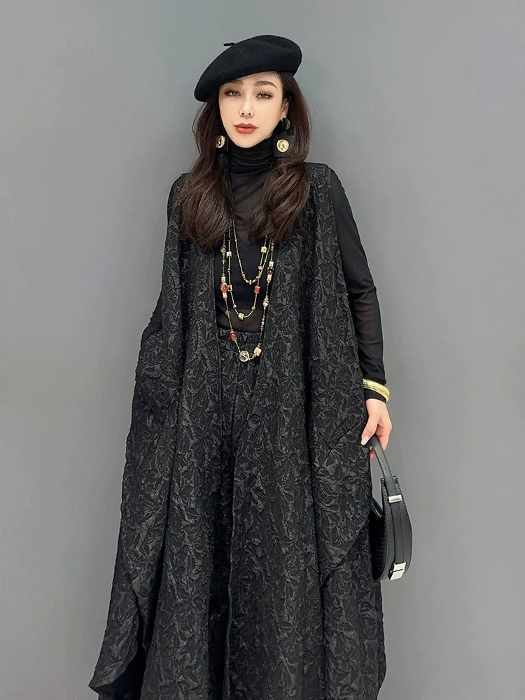 ジャカード ロングジレ&ストレートワイドパンツ ツーピース セット