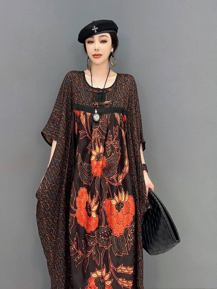 五分丈 総柄 ワンピース 花柄