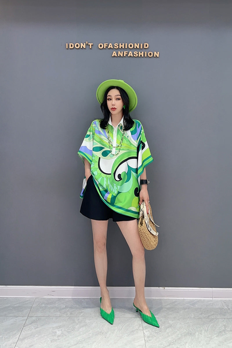 シャツ スカーフ柄 五分丈 トップス