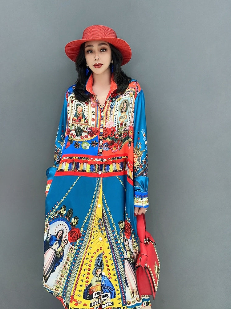 ワンピース スカーフ柄 長袖