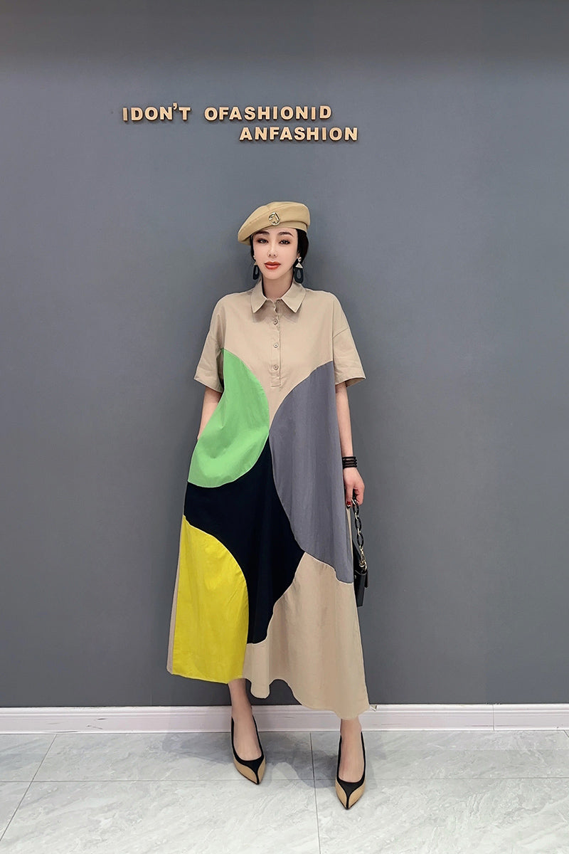 シャツワンピース 半袖 ロング丈