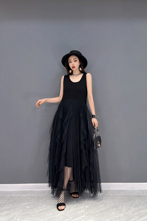 Sleeveless Dress Ruffle Lace Splicing