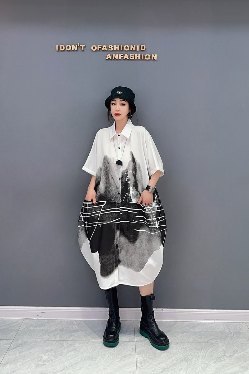 シャツワンピース 五分丈 オーバーサイズ