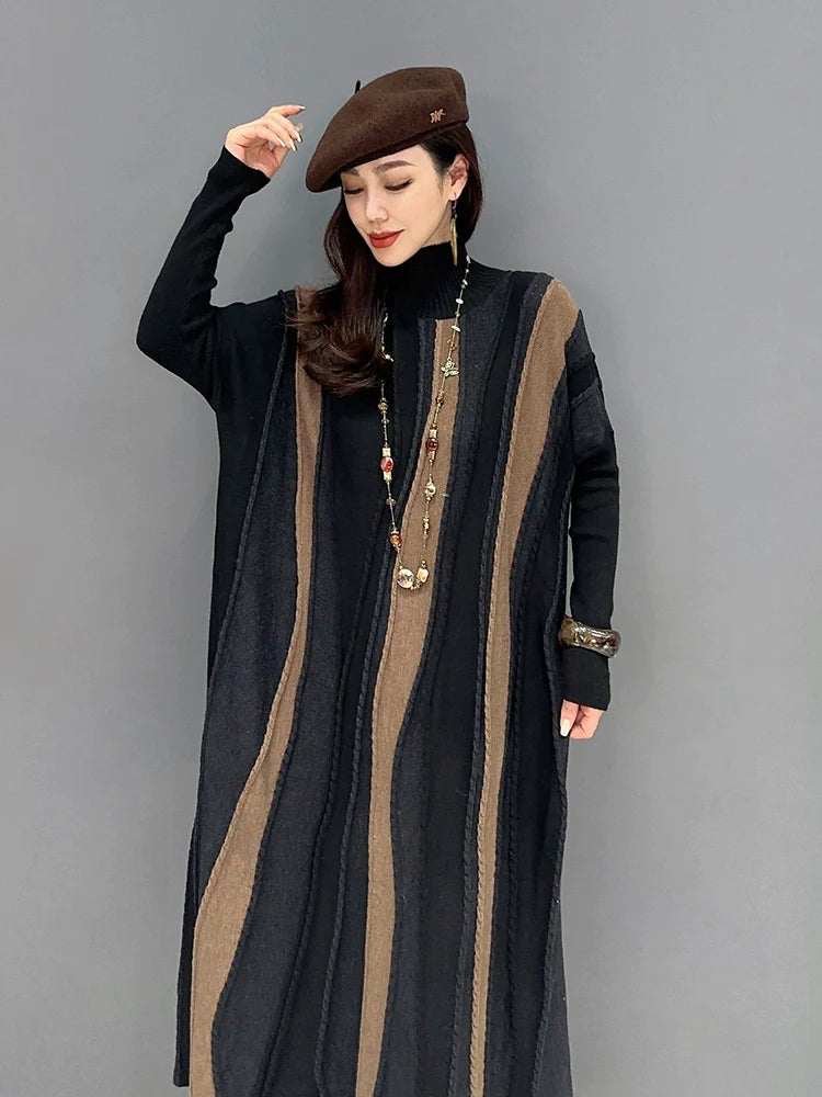 カジュアル ストライプ ニットワンピース