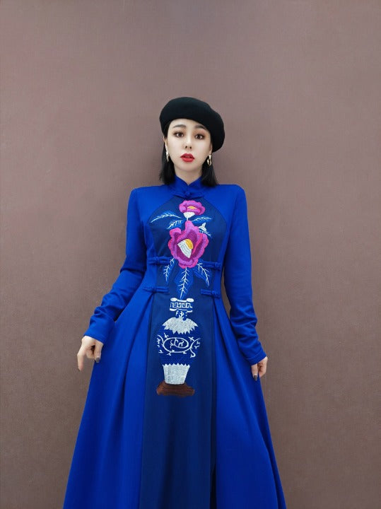 花柄 ワンピース ロング丈 チャイナ風