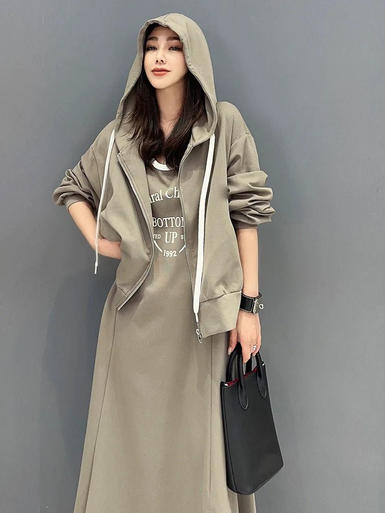 カジュアル ノースリーブワンピース&フード付きジャケット ツーピースセット