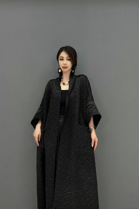 Jacquard cardigan, long length, wide sleeves