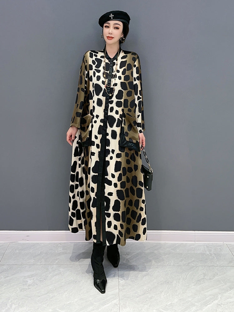 Leopard print front button dress, long length