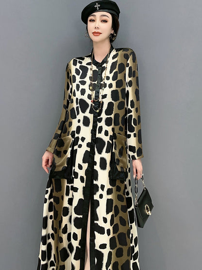 Leopard print front button dress, long length