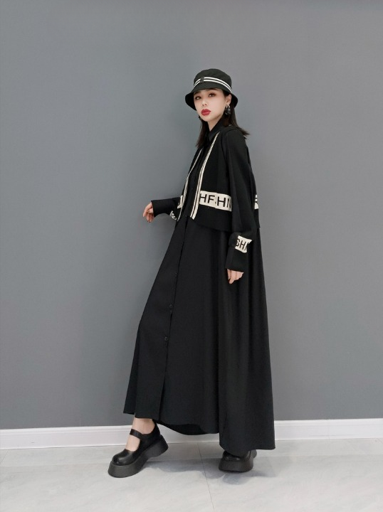 JIANG DAN MONROE EUROPEAN STATION 2022 WINTER NEW FASHION DRESS CASUAL BLACK THIN TEMPERAMENT LARGE SIZE WOMEN LT0371