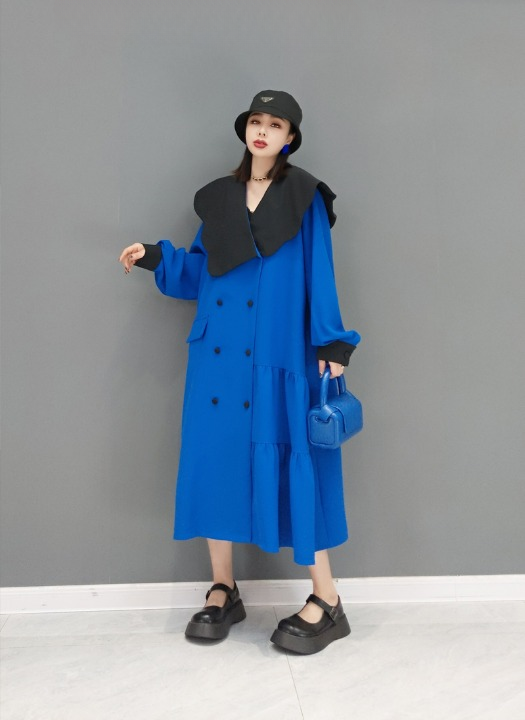 Jiang Dan Monroe European Station 2022 Winter New Fashion Dress Ruffle Collar 캐주얼 느슨한 성격 기질 여성 LT0376