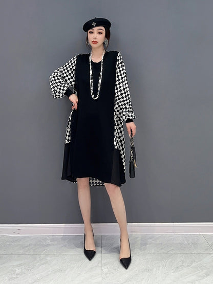 Ebata Monroe Europe Station 2023 Spring New Korean Fashion Trend Color Blocking Irregular Dress Thin Women