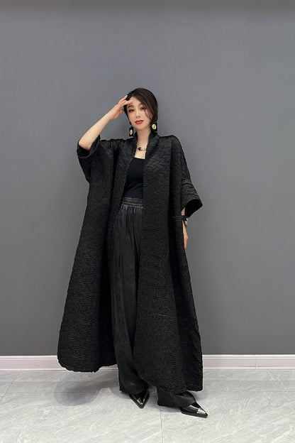 Jacquard cardigan, long length, wide sleeves