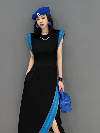 JIANG DAN MENGLU EUROPE STATION 2022 WINTER NEW KOREAN FASHION TEMPERAMENT THIN SLEEVELESS DRESS OPEN SKIRT HEM LT0356