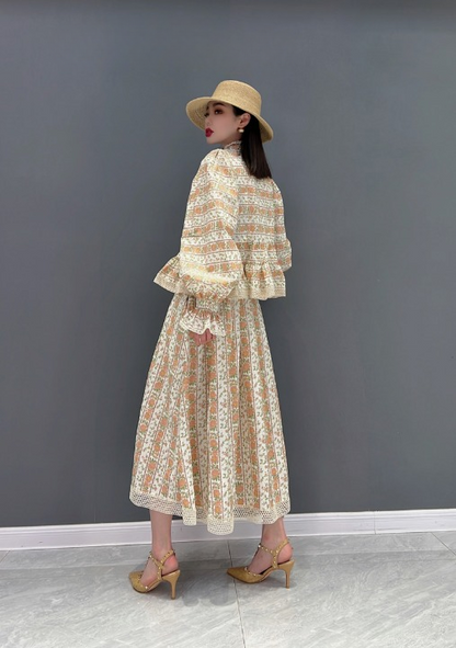 Jiang Dan Menglu Europe Station 2022 Winter New Fashion Suit Temperament Floral Shirt Casual Half-Body Skirt 두 조각 LT0360