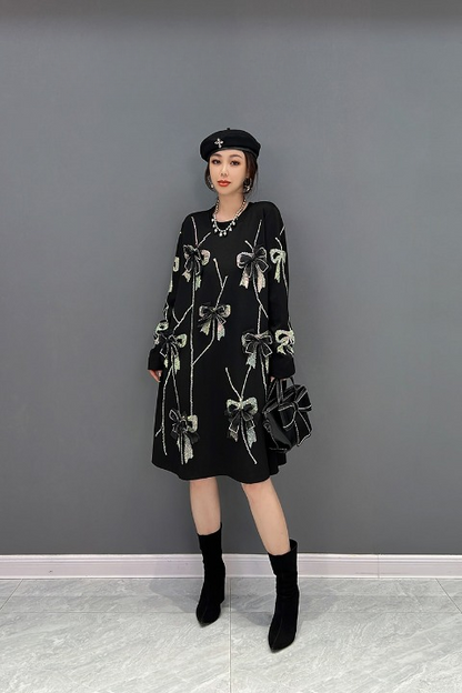 JIANG DAN MONROE EUROPEAN STATION 2022 WINTER NEW KOREAN FASHION TREND KNITTED BOW DRESS TEMPERAMENT FEMALE LT0370