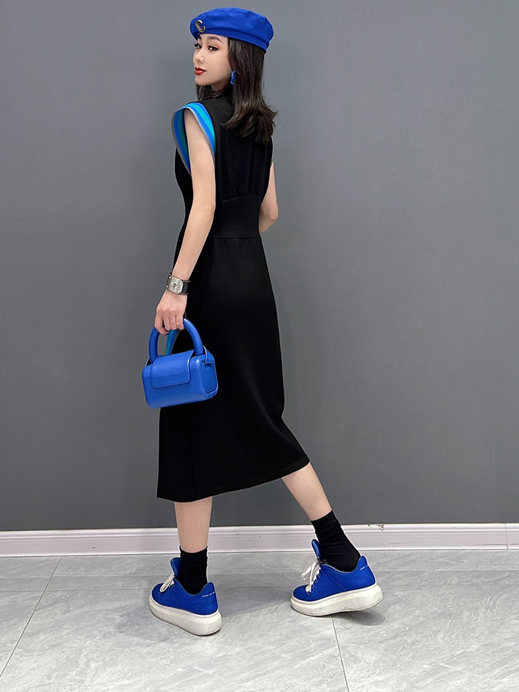 JIANG DAN MENGLU EUROPE STATION 2022 WINTER NEW KOREAN FASHION TEMPERAMENT THIN SLEEVELESS DRESS OPEN SKIRT HEM LT0356