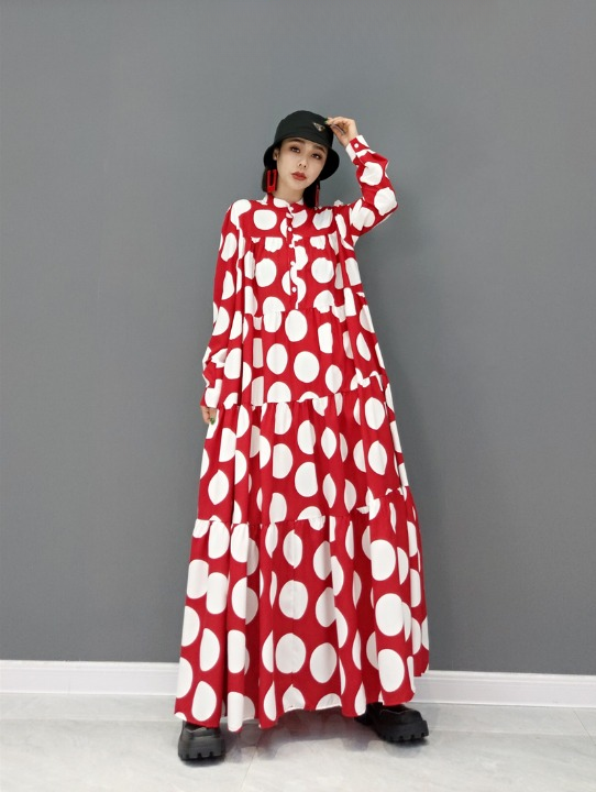 JIANG DAN MENGLU EUROPE STATION 2022 WINTER NEW FASHION DRESS KOREAN VERSION OF THE POLKA DOT SHIRT LARGE SIZE THIN WOMEN LT0361