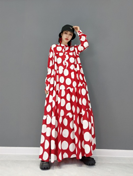 Jiang Dan Menglu Europe Station 2022 Winter New Fashion Fashion Dress รุ่นเกาหลีรุ่นเสื้อ Polka Dot ขนาดใหญ่ผู้หญิงบาง ๆ LT0361