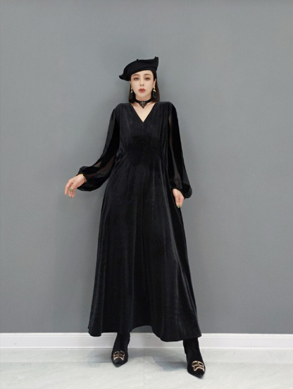 V Necch Velor Dress ยาวยาว