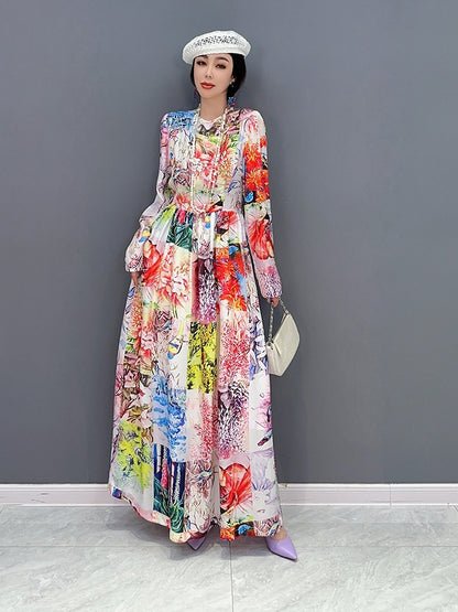 Fashion Trend Waist Thin Floral Dress Women's Jiangdan Monroe European Station 2023 Spring New Korean Edition