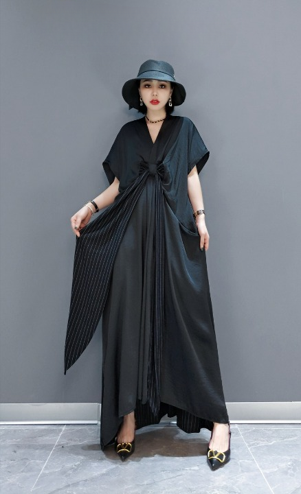 Jiang Dan Menglu European Station 2022 Winter New Fashion Dress의 한국 버전의 V-Neck Long Dress Drectament 여성 조조 LT0334