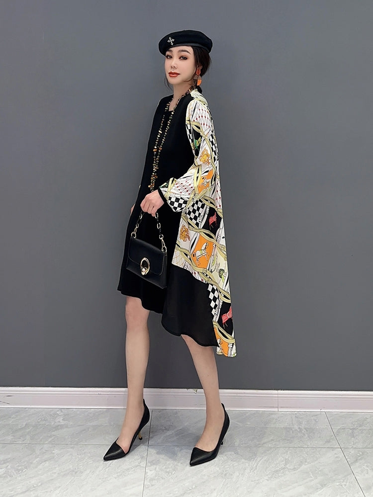 Ebata Monroe Europe Station 2023 Spring New Korean Fashion Trend Color Blocking Irregular Dress Thin Women