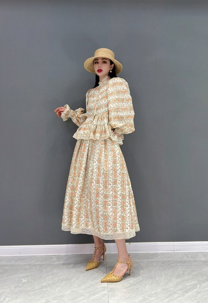 JIANG DAN MENGLU EUROPE STATION 2022 WINTER NEW FASHION SUIT TEMPERAMENT FLORAL SHIRT CASUAL HALF-BODY SKIRT TWO PIECES LT0360