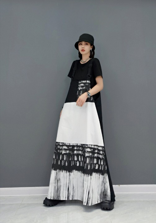 A-line jumper skirt Maxi length Striped