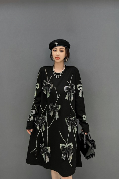 JIANG DAN MONROE EUROPEAN STATION 2022 WINTER NEW KOREAN FASHION TREND KNITTED BOW DRESS TEMPERAMENT FEMALE LT0370